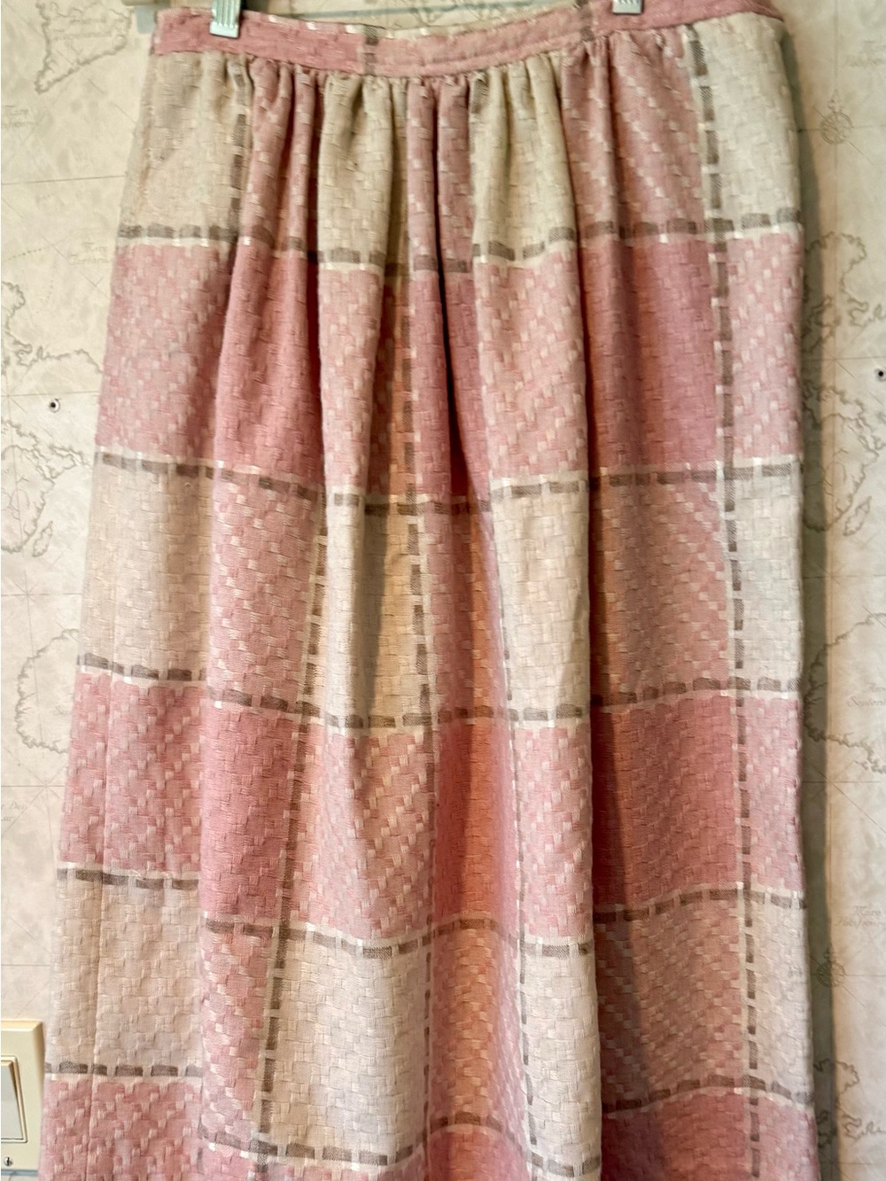Pleated Pink and Cream Checked Midi Skirt